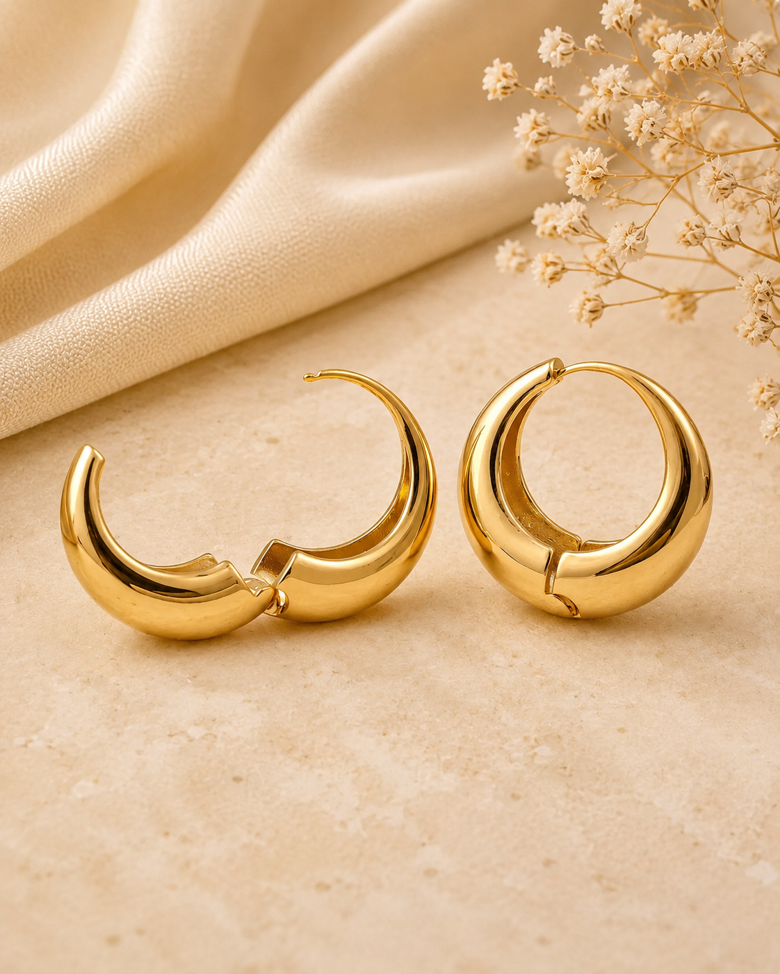 18K Real Gold Plated Korean Chunky Hoop Earrings
